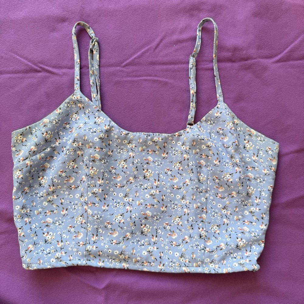 Forever 21 Light Blue Floral Cropped Camisole